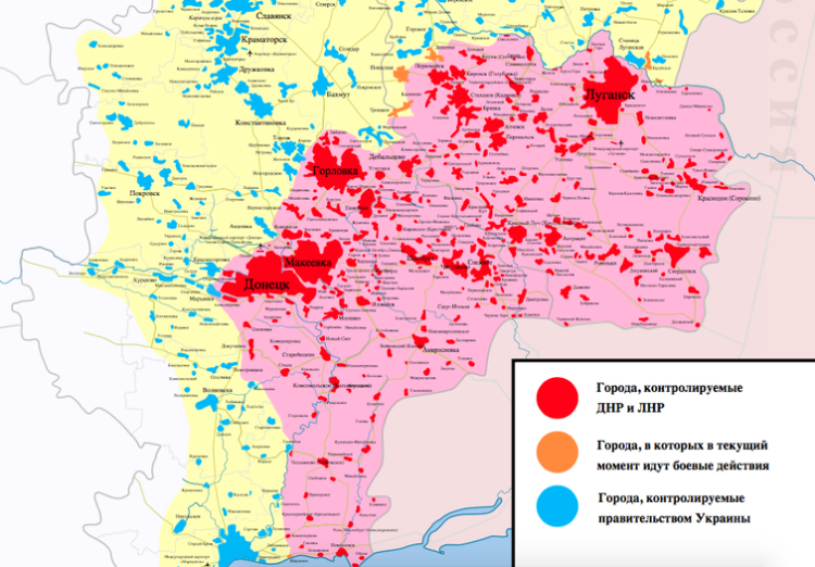 Скриншот карты боевых действий на Востоке Украины с сайта wikimedia.org