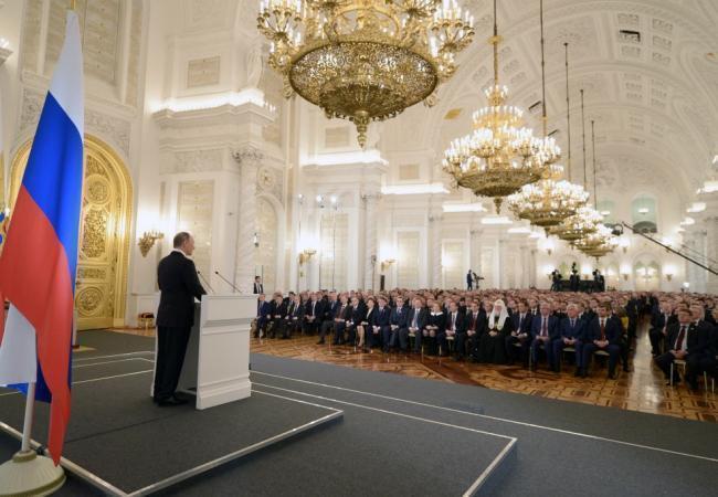 Владимир Путин обращается с посланием Федеральному собранию. Фото Sputnik/Scanpix