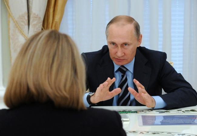 Глава ЦИК РФ Элла Памфилова на встрече с президентом Владимиром Путиным. Фото AFP/Scanpix