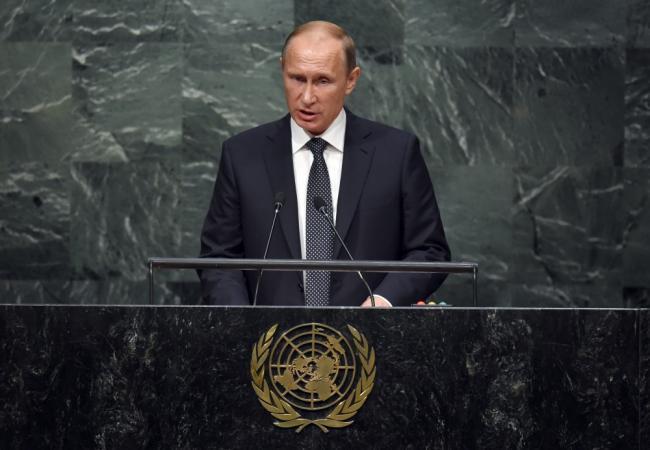 Владимир Путина выступает на Генассамблее ООН. Фото AFP/Scanpix