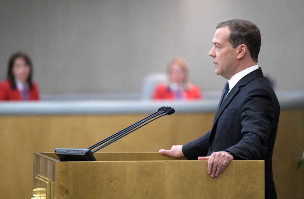 Дмитрий Медведев выступает в Госдуме. Фото Sputnik/Scanpix/LETA
