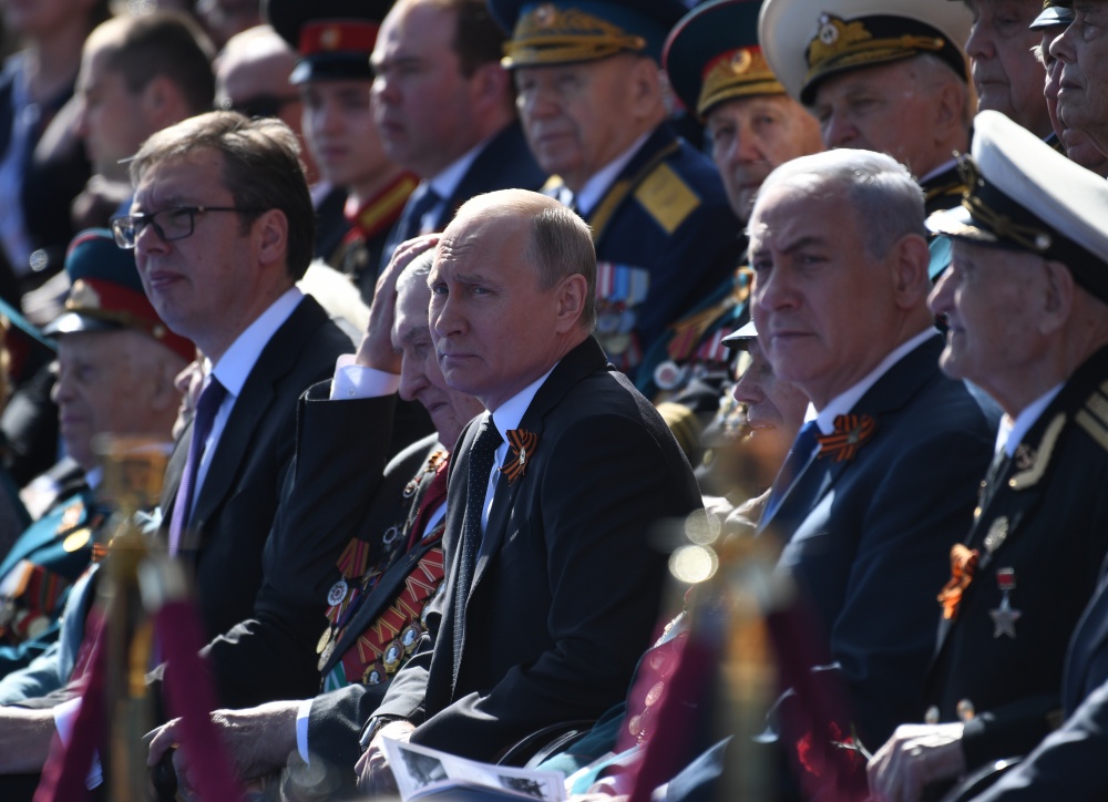 Президент Сербии Александр Вучич, президент РФ Владимир Путин и премьер Израиля Биньмяин Нетаньяху. Фото TASS/Scanpix/LETA

