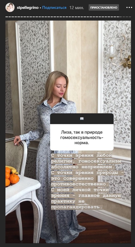Скриншот Инстаграма Елизаветы Песковой.