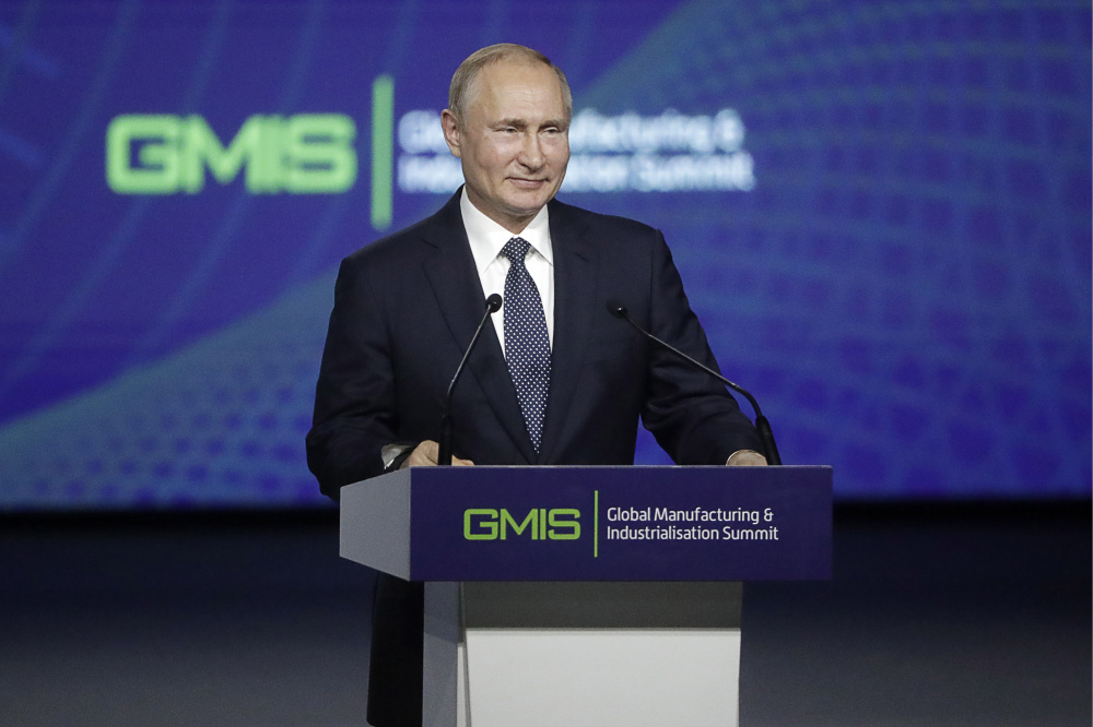 Владимир Путин выступает на GMIS-2019. Фото TASS/Scanpix/Leta