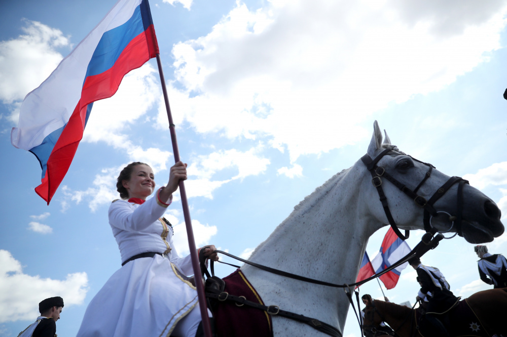 Празднования также прошли на Поклонной горе. Фото: Mikhail Tereshchenko/TASS/Scanpix/Leta