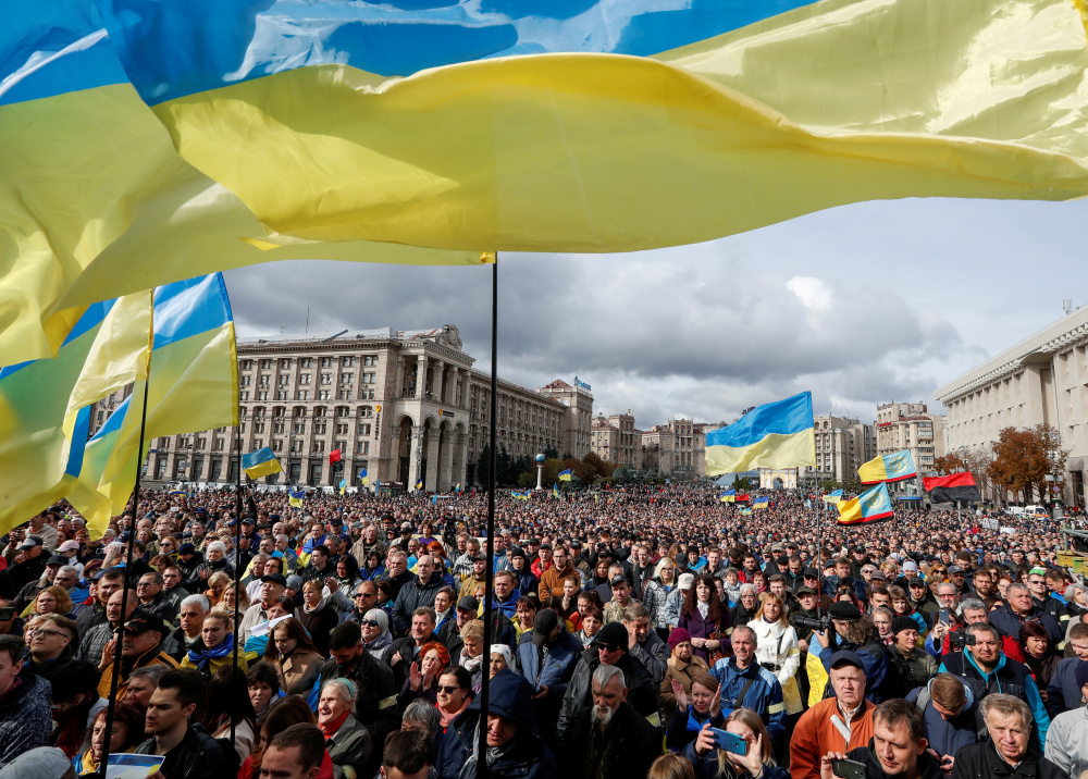 Протесты против формулы Штайнмайера в Киеве. Фото: Valentyn Ogirenko / TASS / Scanpix / Leta