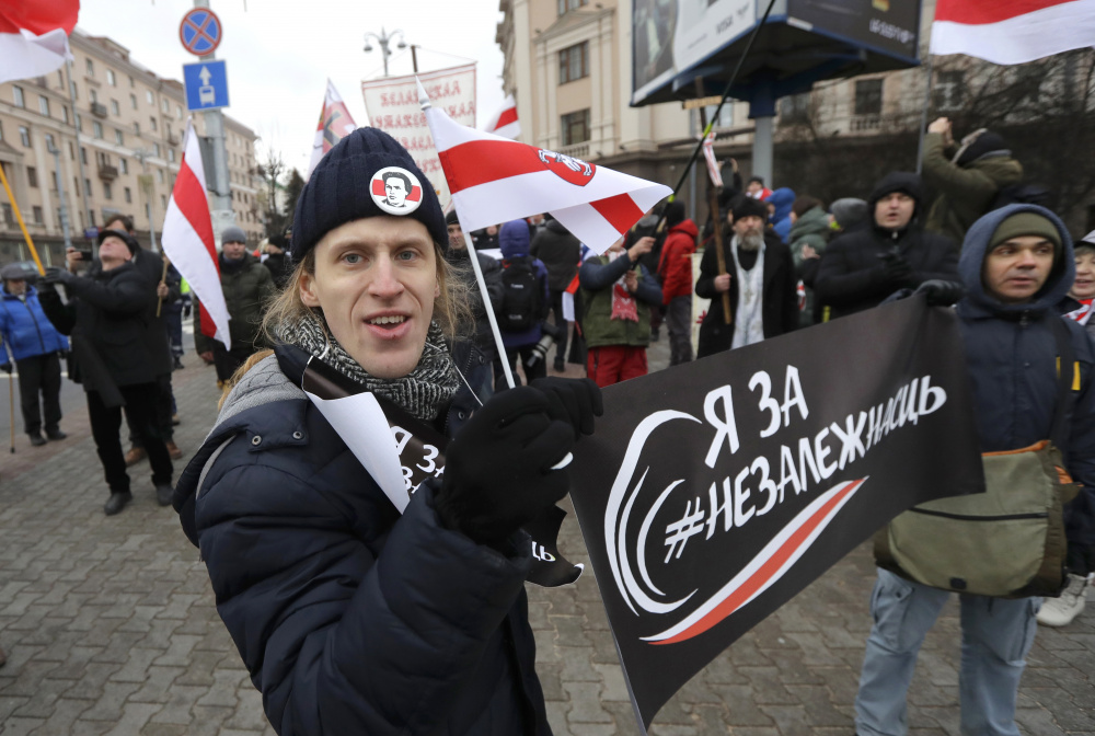 Акция против интеграции Белоруссии с Россией в Минске, 7 декабря 2019 г. Фото: Sergei Grits / TASS / Scanpix / 
