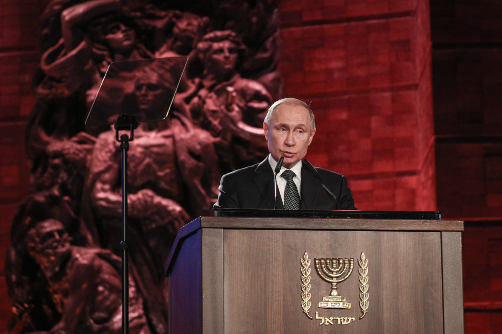 Владимир Путин выступает на Всемирном форуме памяти Холокоста. Фото Xinhua via ZUMA Wire/Scanpix/LETA