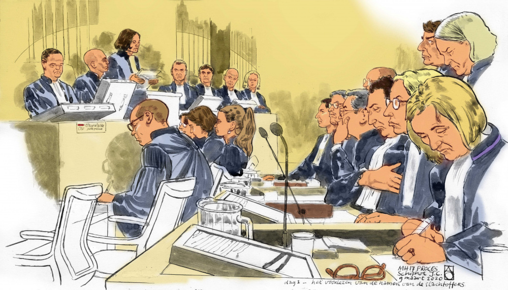 Заседание в голландском судебном комплексе Схипхол по делу о крушении МН17. Изображение EPA/ALOYS OOSTERWIJK/Scanpix/LETA