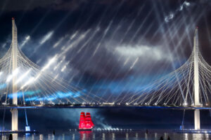 Бриг «Россия» идет по Финскому заливу в ходе праздника «Алые паруса», 27 июня 2020 года. Фото Alexander Demianchuk/TASS/Scanpix/Leta