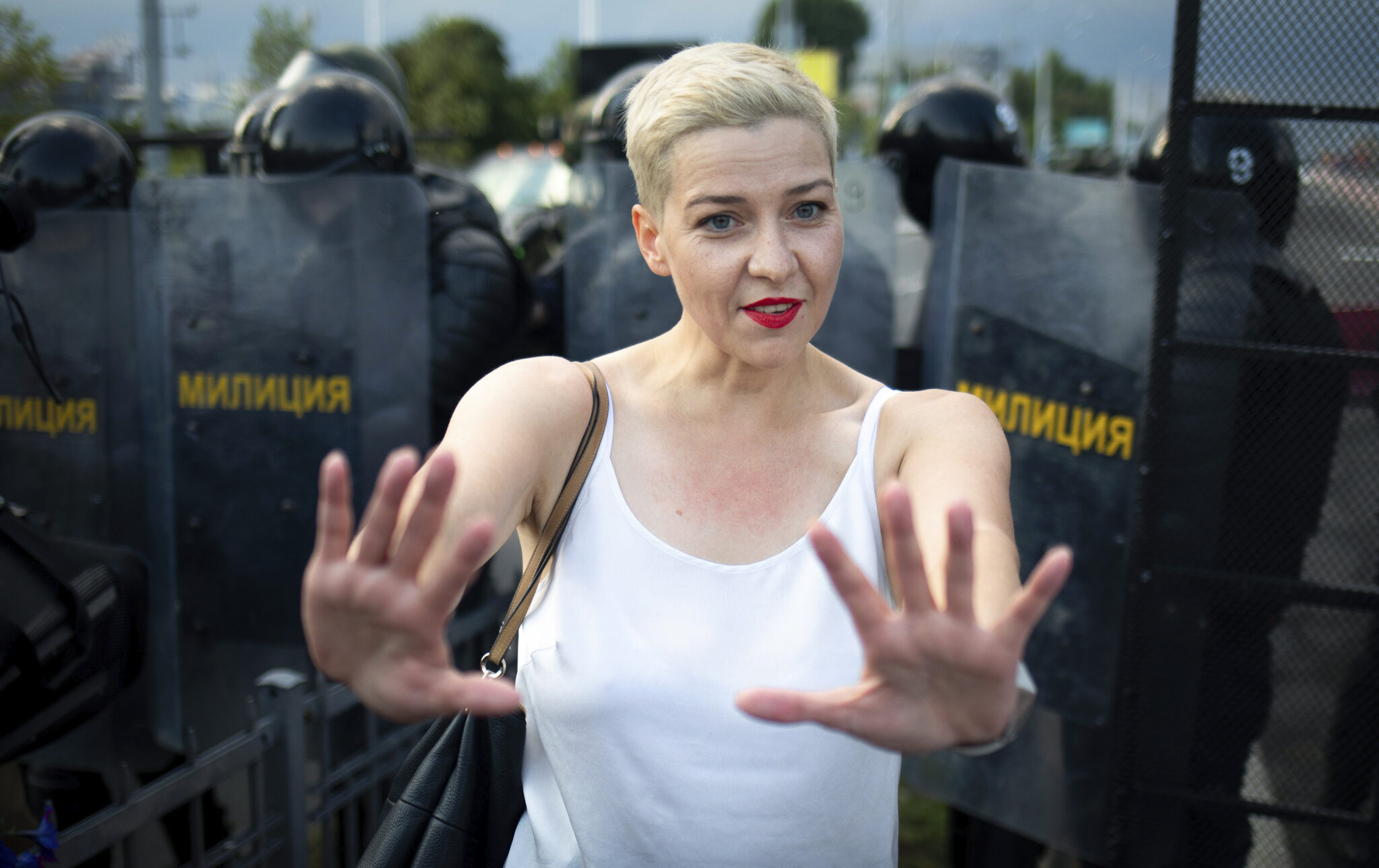 Мария Колесникова на акции протеста в Минске. Фото Tut.By via AP/Scanpix/Leta
