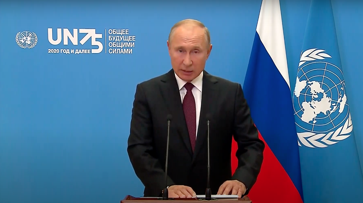 Владимир Путин записывает видеообращение к Генассамблее ООН. Скриншот видео YouTube РБК