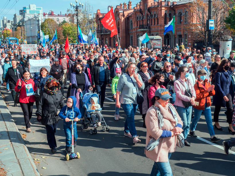 Акция протеста в Хабаровске 10 октября. Фото AP Photo/Igor Volkov/Scanpix/Leta