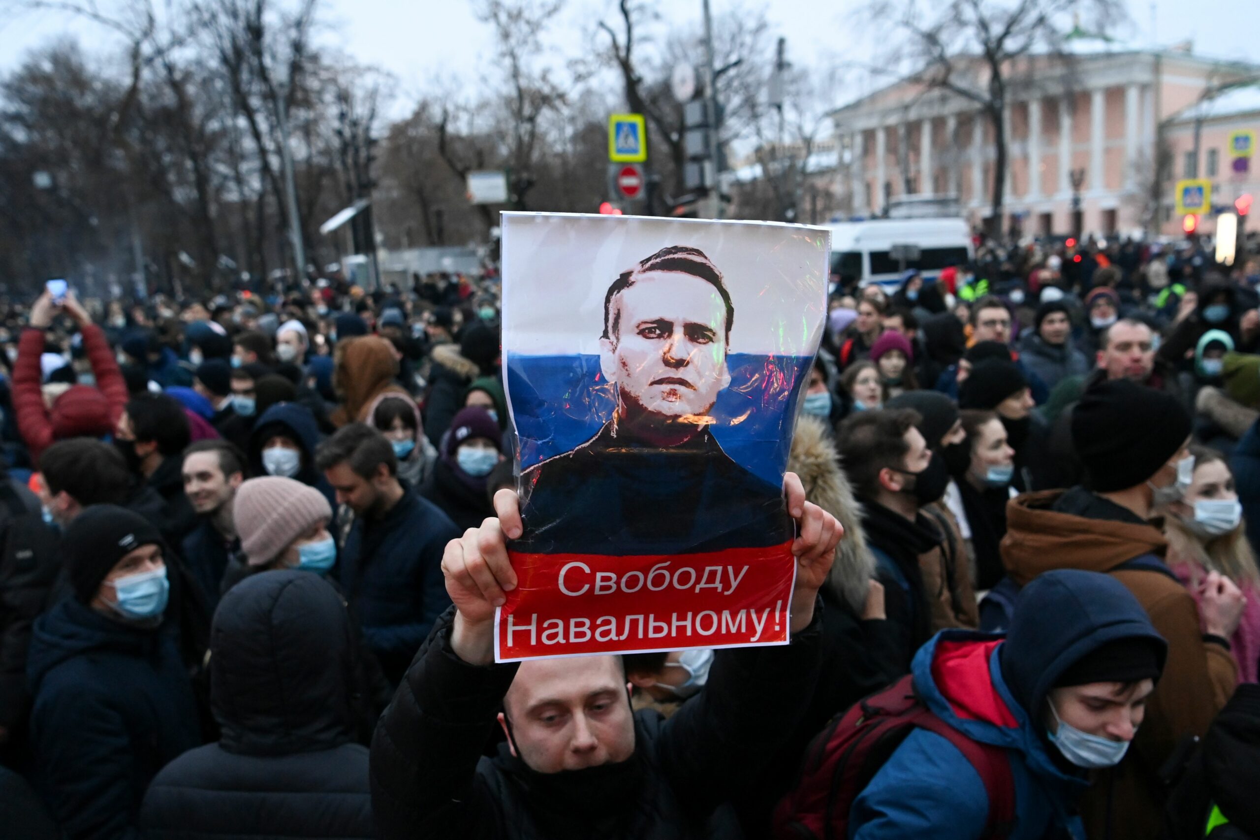 Участники акции протеста в поддержку Алексея Навального в Москве 23 января 2021 года. Фото Kirill KUDRYAVTSEV / AFP/Scanpix/Leta
