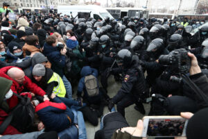 Столкновния между протестующими и полицией на акции в поддержку Навального. Фото Mikhail Tereshchenko/TASS/Scanpix/Leta