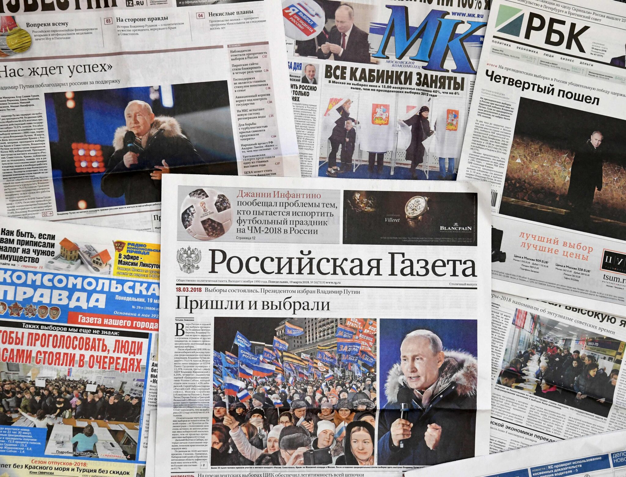 Российские СМИ. Фото YURI KADOBNOV / TASS / Scanpix / Leta
