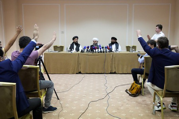 Пресс-конференция делегации «Талибана» в Москве. Фото AP/Scanpix/Leta