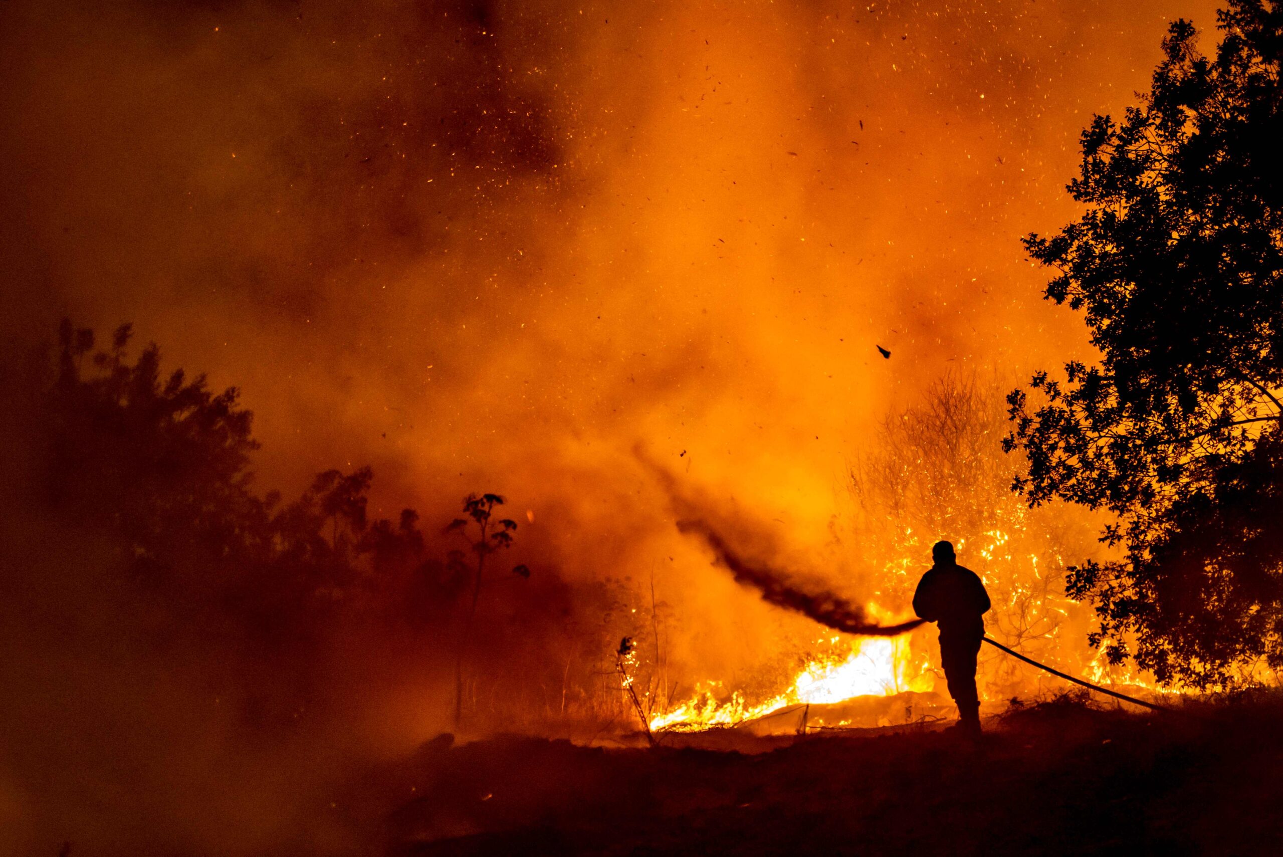 Пожарный борется с огнем  на склонах Троодоса. Фото AFP/Scanpix/Leta