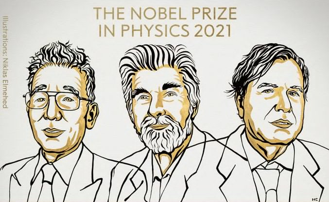 Сюкуро Манабе, Клаус Хассельман и Джорджо Паризи. Иллюстрация из Twitter-аккаунта Нобелевского комитета