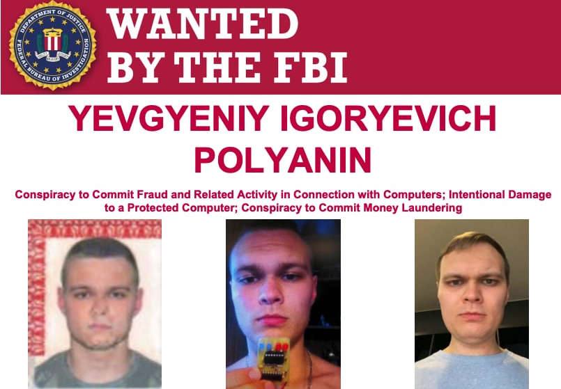 Скриншот страницы сайта ФБР с ориентировкой на Евгения Полянина