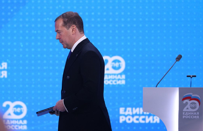 Дмитрий Медведев на съезде "Единой России". Фото Anton Novoderezhkin/TASS/Scanpix/LETA
