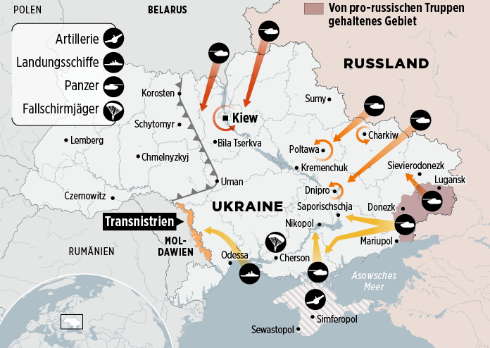 Схема предполагаемого "вторжения" России в Украину. Иллюстрация Bild