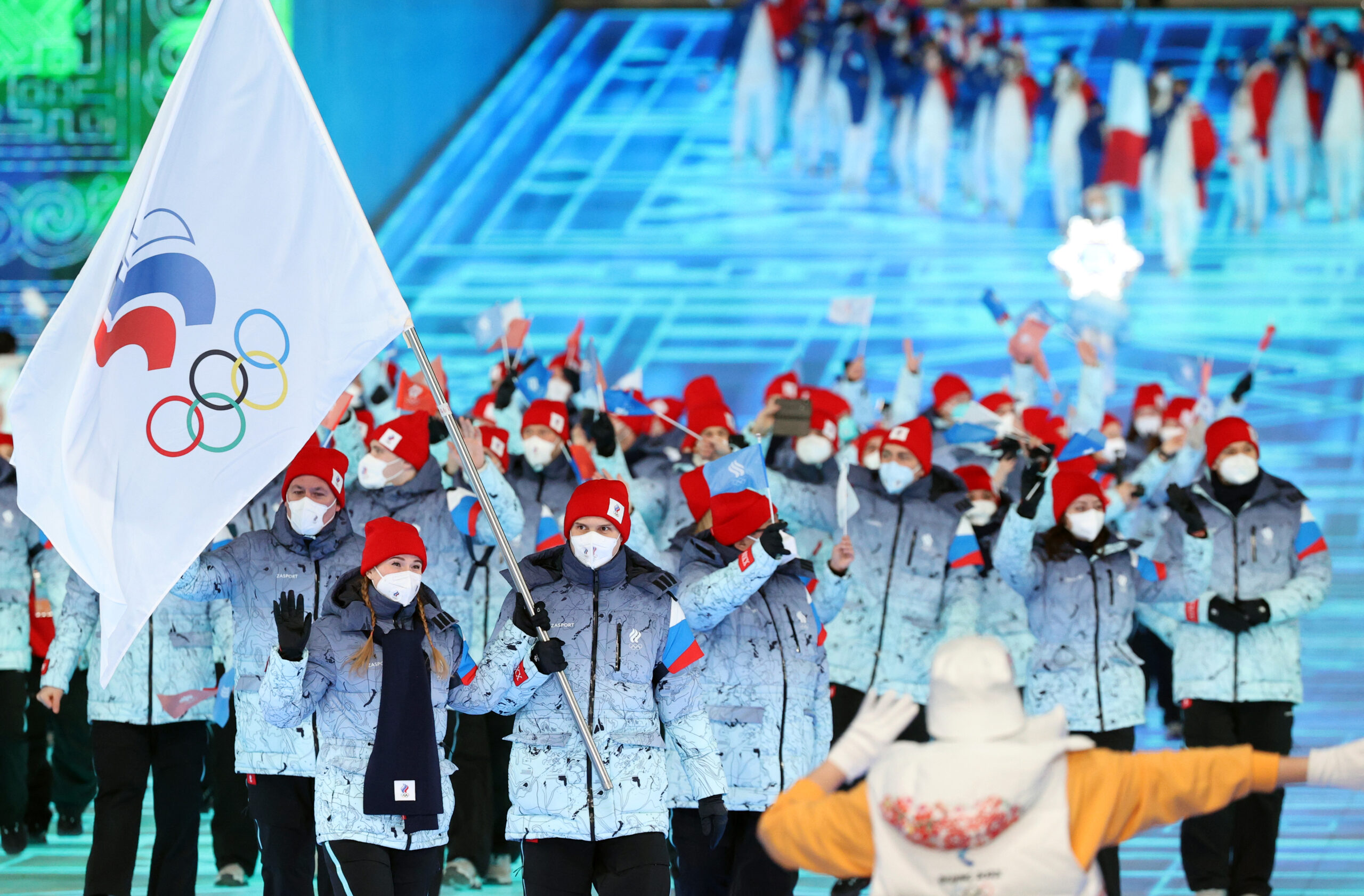 Команда Олимпийского комитета России на церемонии открытия Зимних Олимпийских игр 2022 года, Пекин, 4 февраля. Фото Sergei Bobylev/TASS/Scanpix/LETA