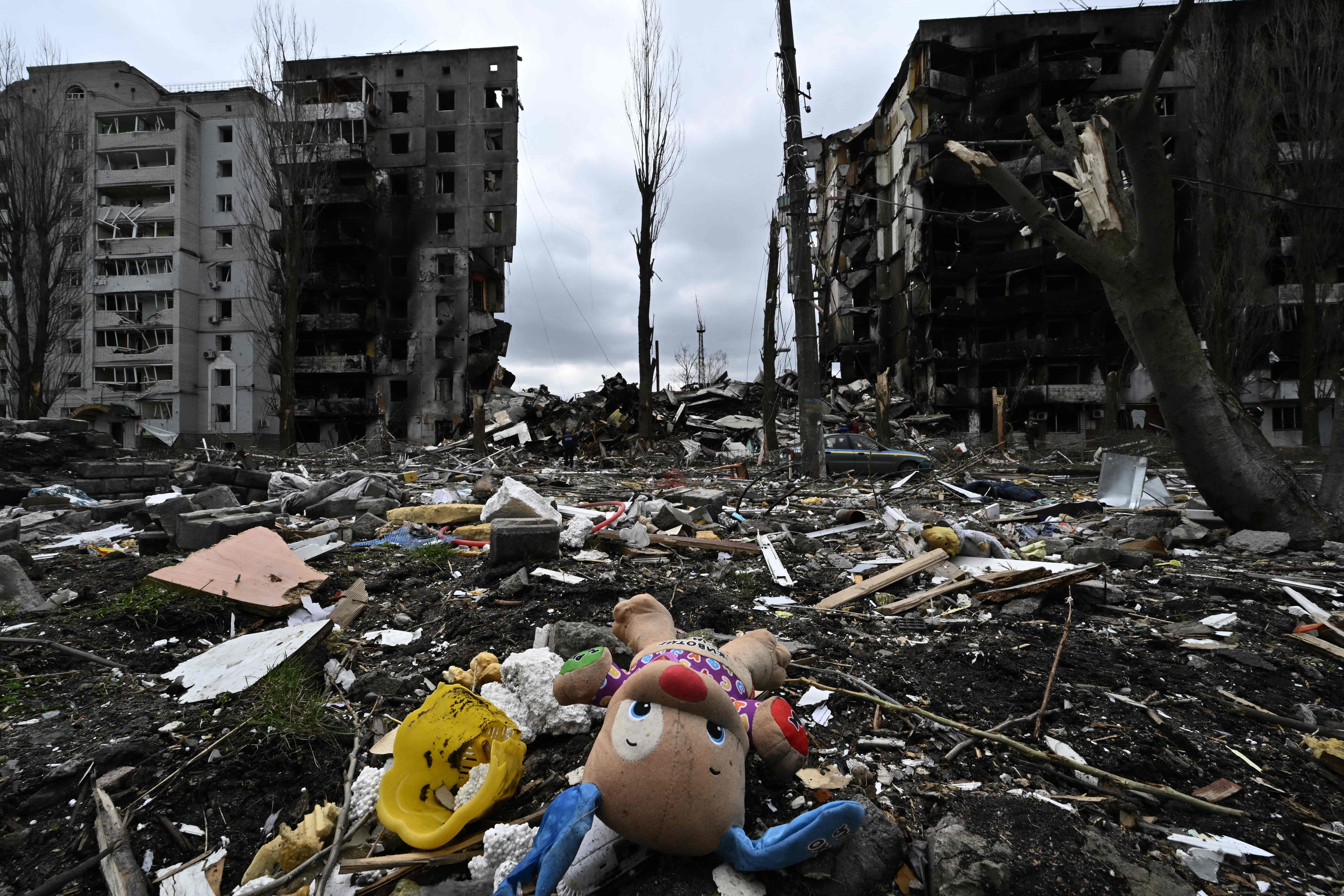 Разрушенный обстрелами город Бородянка в 50 километрах от Киева. 6 апреля 2022 года. Фото Genya SAVILOV/AFP/Scanpix/LETA