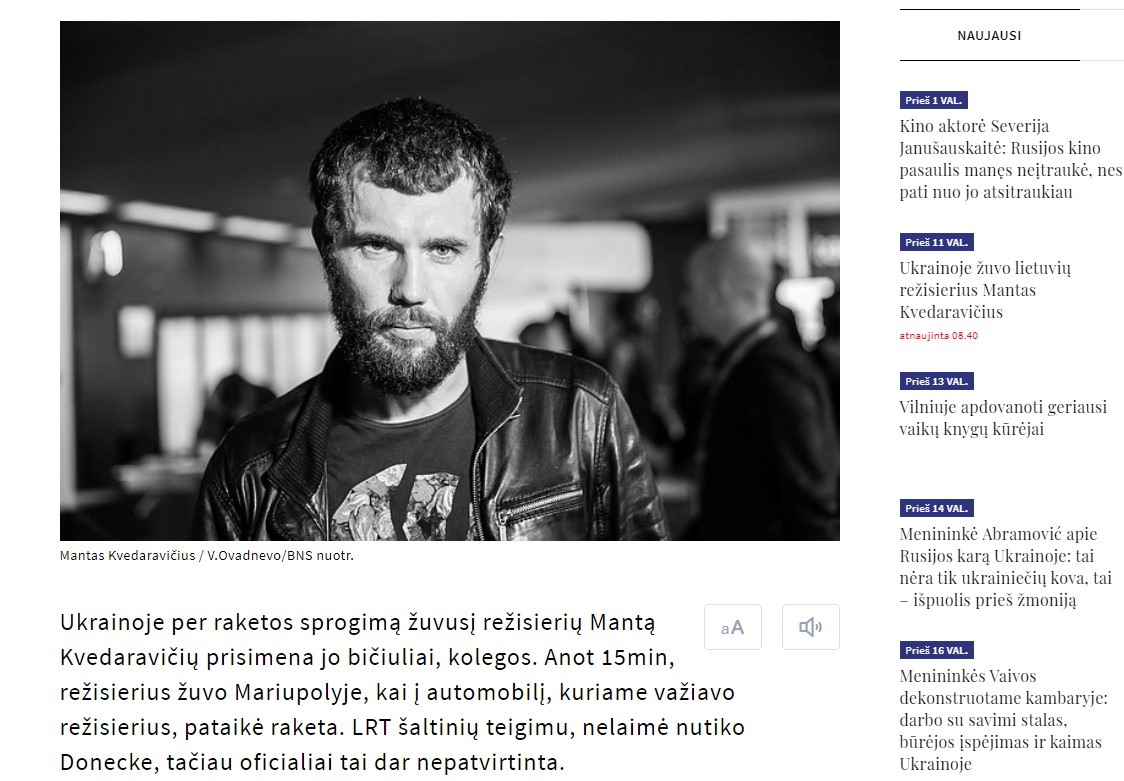 Мантас Кведаравичюс. Скриншот сайта LRT.
