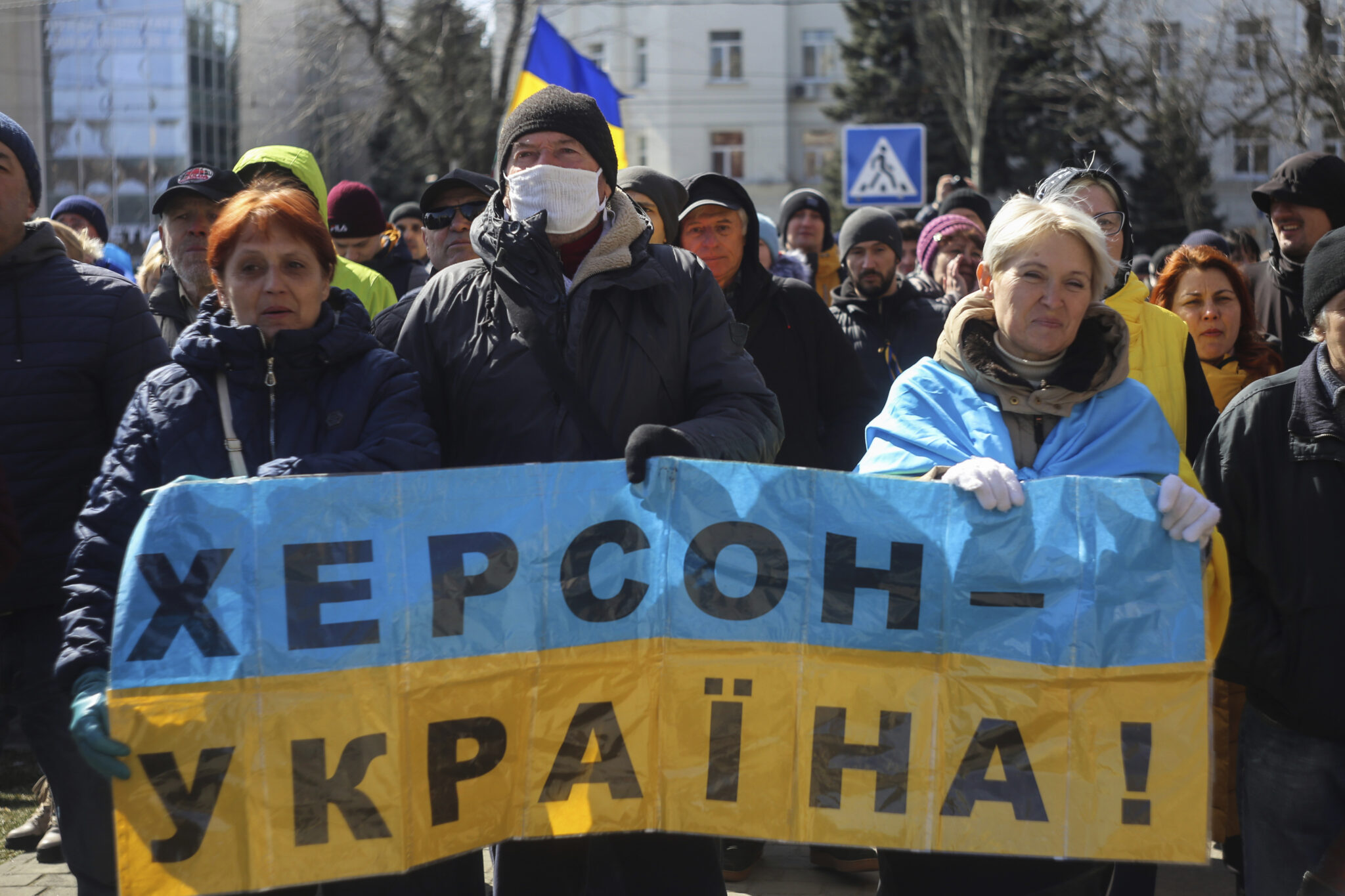Проукраинская акция протеста в Херсоне 20 марта. Фото Olexandr Chornyi/AP photo/Scanpix/Leta.