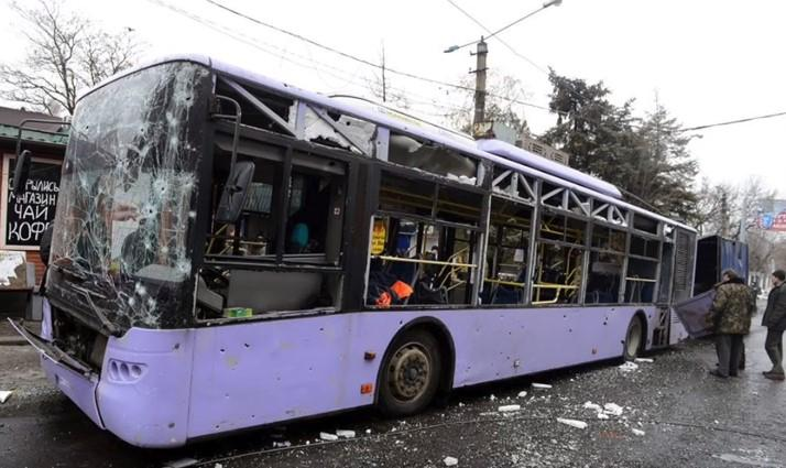 Обстрел троллейбуса 22 января 2015 года в Донецке. Скриншот