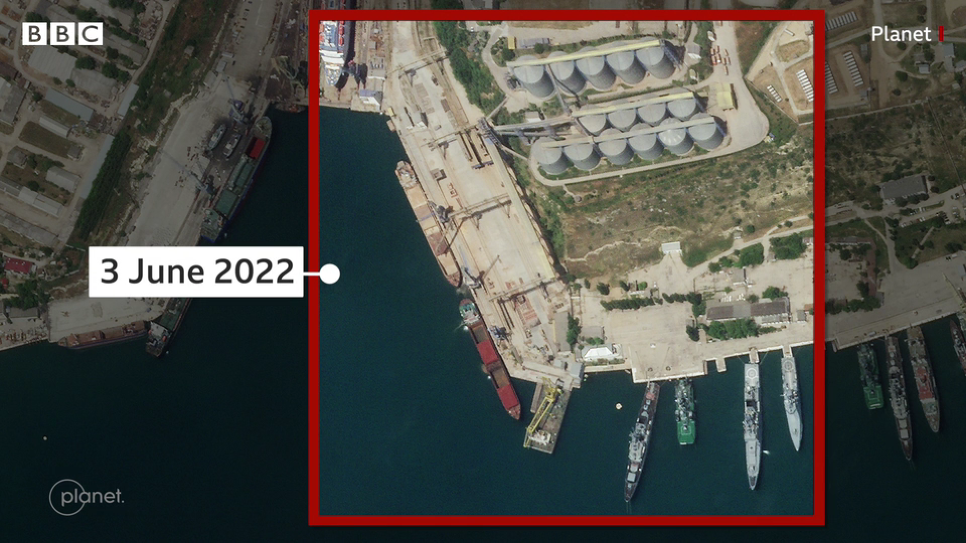 Порт Севастополя, спутниковый снимок. Скриншот из видео BBC.