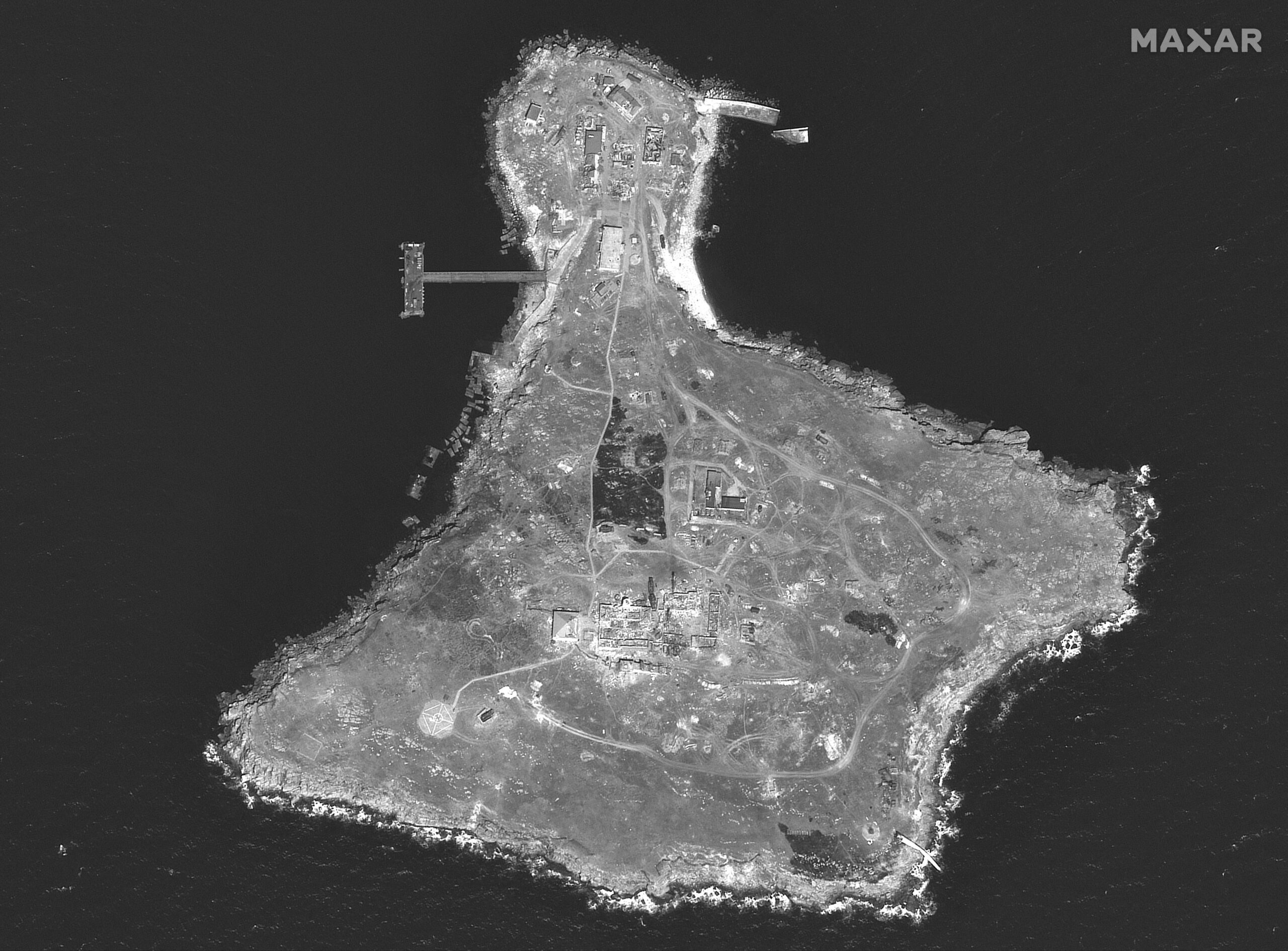 Спутниковый снимок острова Змеиный. Фото Maxar Technologies/Handout via REUTERS/Scanpix/LETA