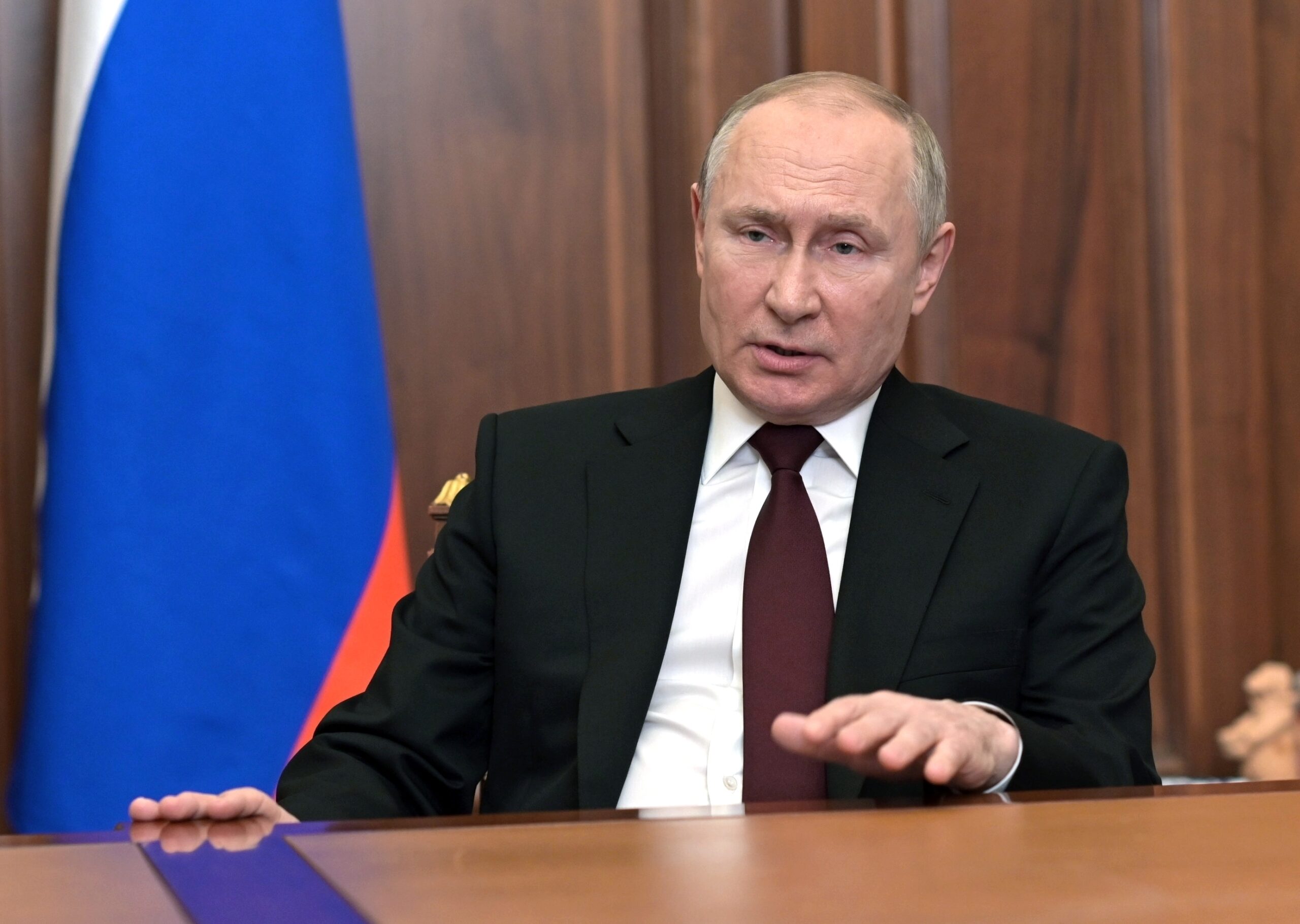 Обращение президента России Владимира Путина к нации, 21 февраля 2022 года Фото Alexei Nikolsky/Sputnik/Kremlin Pool Photo via AP/Scanpix/LETA