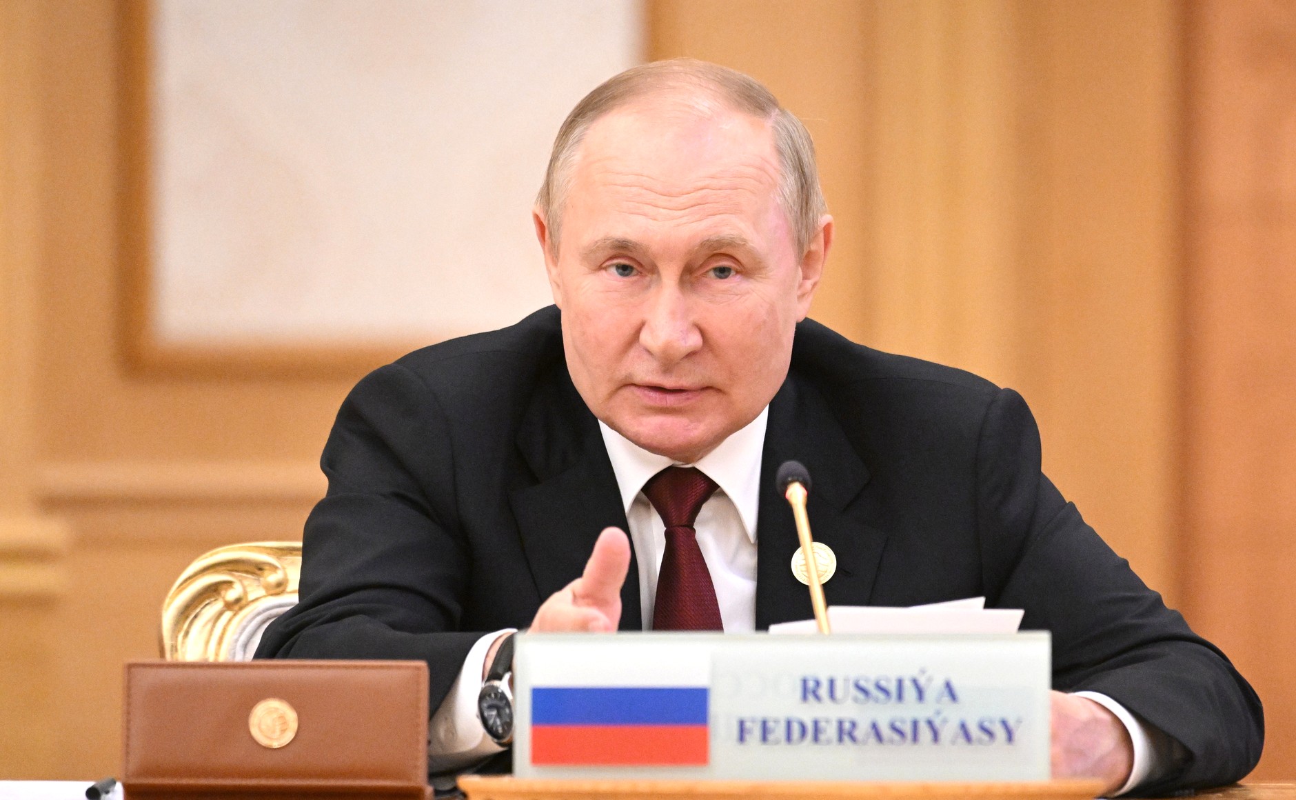 Владимир Путин выступает на Каспийском саммите в Ашхабаде 29 июня 2022 года. Фото пресс-службы президента РФ..