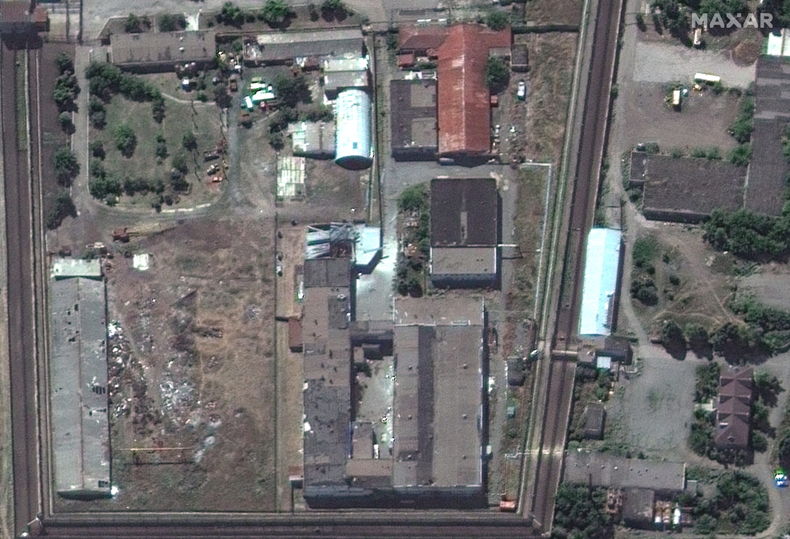 Взорванная тюрьма в Еленовке. 30 июля 2022 года. Фото EPA/MAXAR/Scanpix/LETA