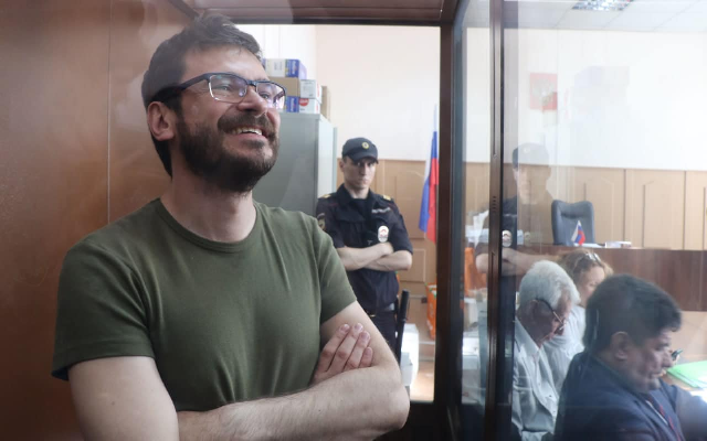 Илья Яшин в зале суда 12 июля 2022 года. Фото из Facebook Ильи Яшина