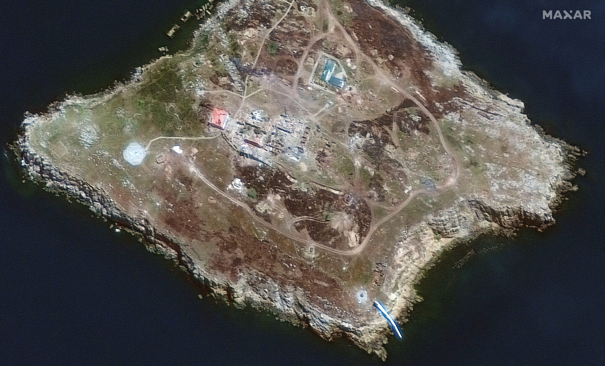 Остров Змеиный со спутника. 30 июня 2022 года. Фото Maxar Technologies/Handout via REUTERS/Scanpix/ LETA