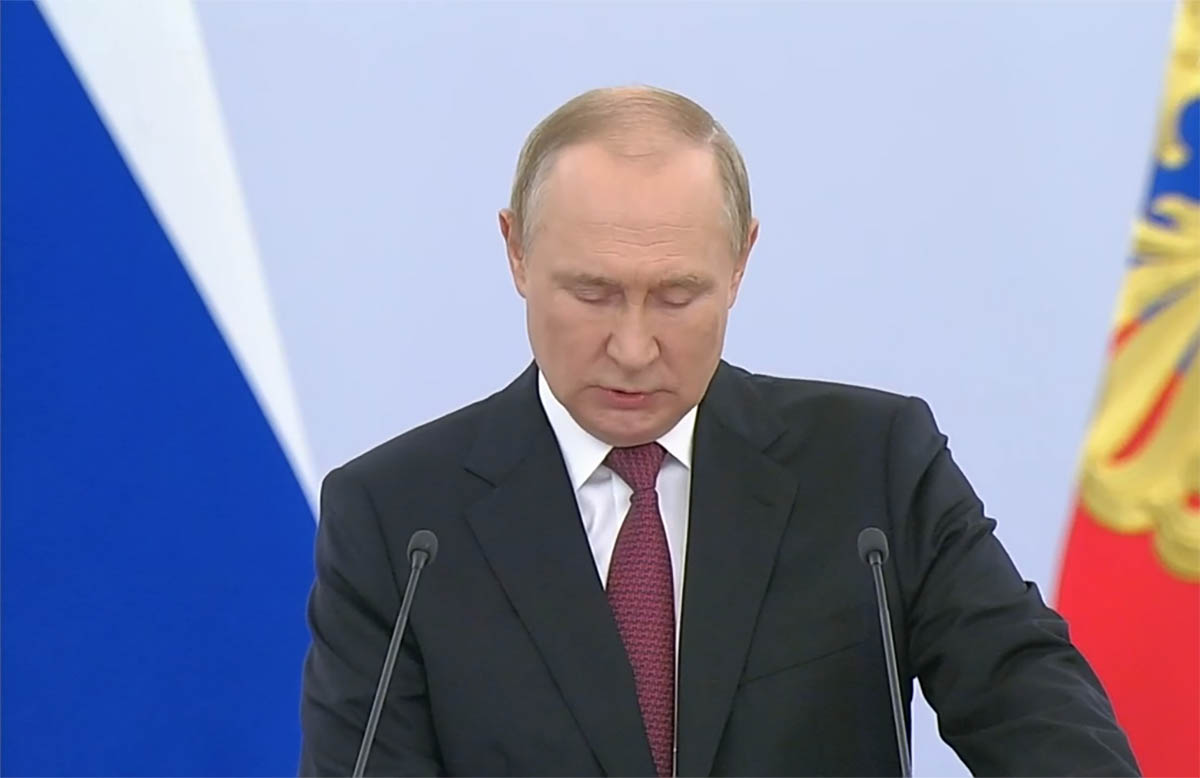Обращение Владимира Путина 30 сентября 2022 года после признания независимости территорий Украины. Скриншот видео 1tv.ru