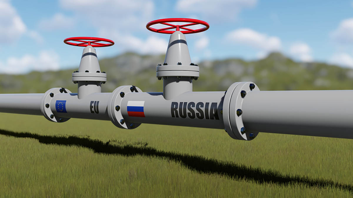 Газопровод с флагами России и ЕС. Фото Dragan Mihajlovic по лицензии Istockphoto