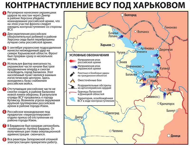 Карта значимых событий войны в Харьковской области Украины 6-11 сентября. 