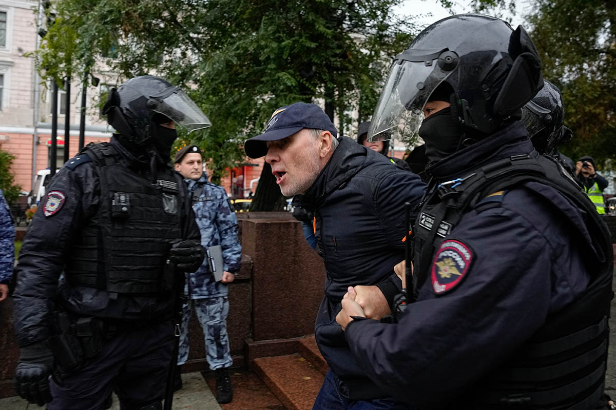 На акции протеста против мобилизации в Москве. 24 сентября 2022 года. Фото AP/Scanpix/LETA
