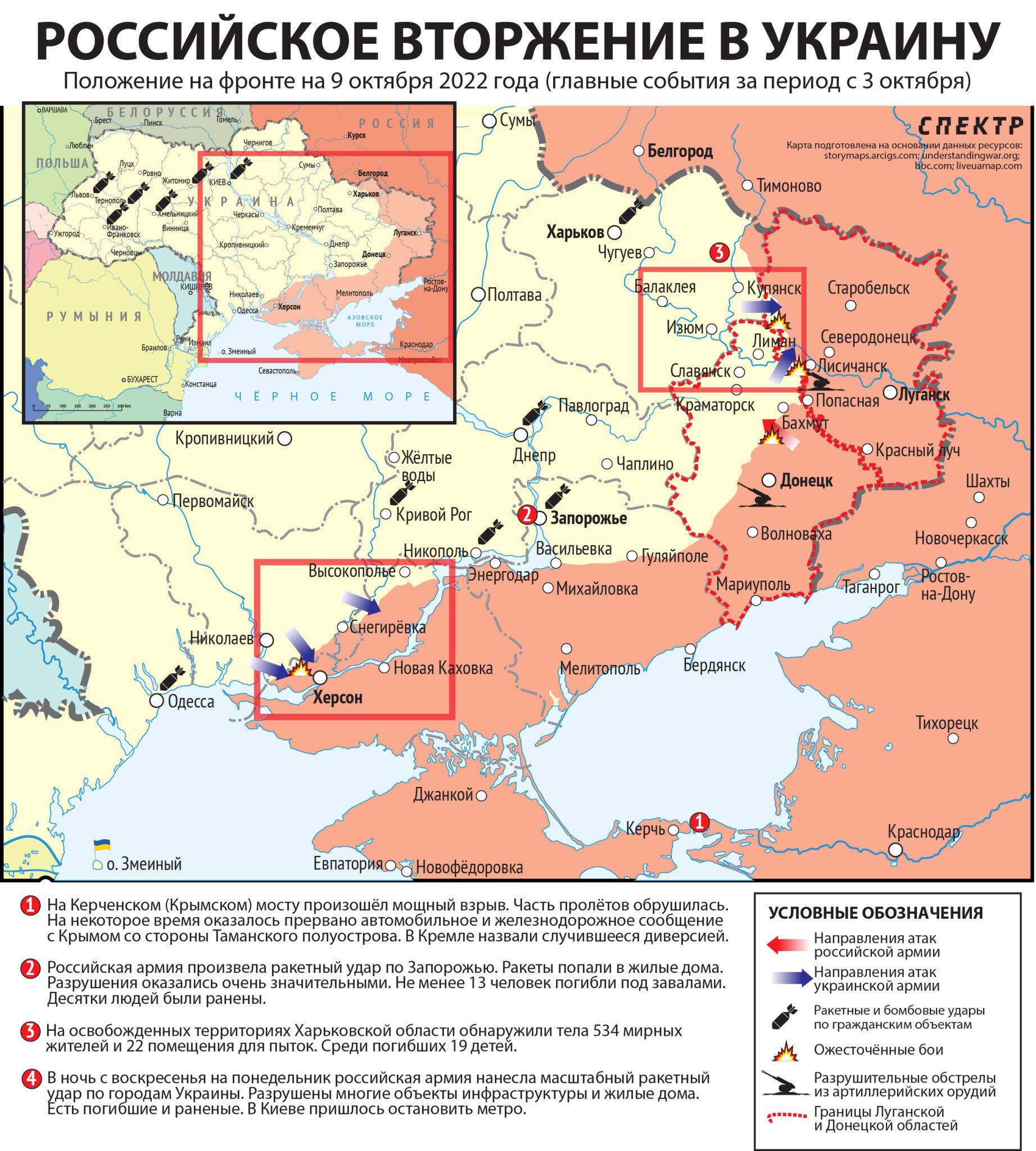 Карта значимых событий войны в Украине 4-10 октября 2022 года.