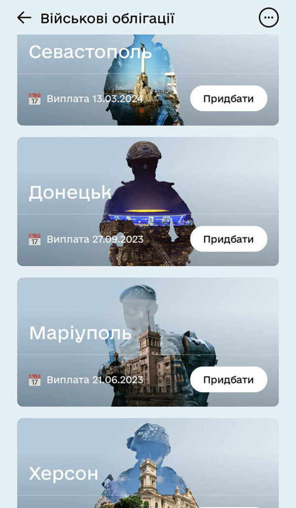 Военные облигации именные - можно вложиться в освобождение Донецка, Севастополя или Херсона - на выбор. Фото Spektr.Press