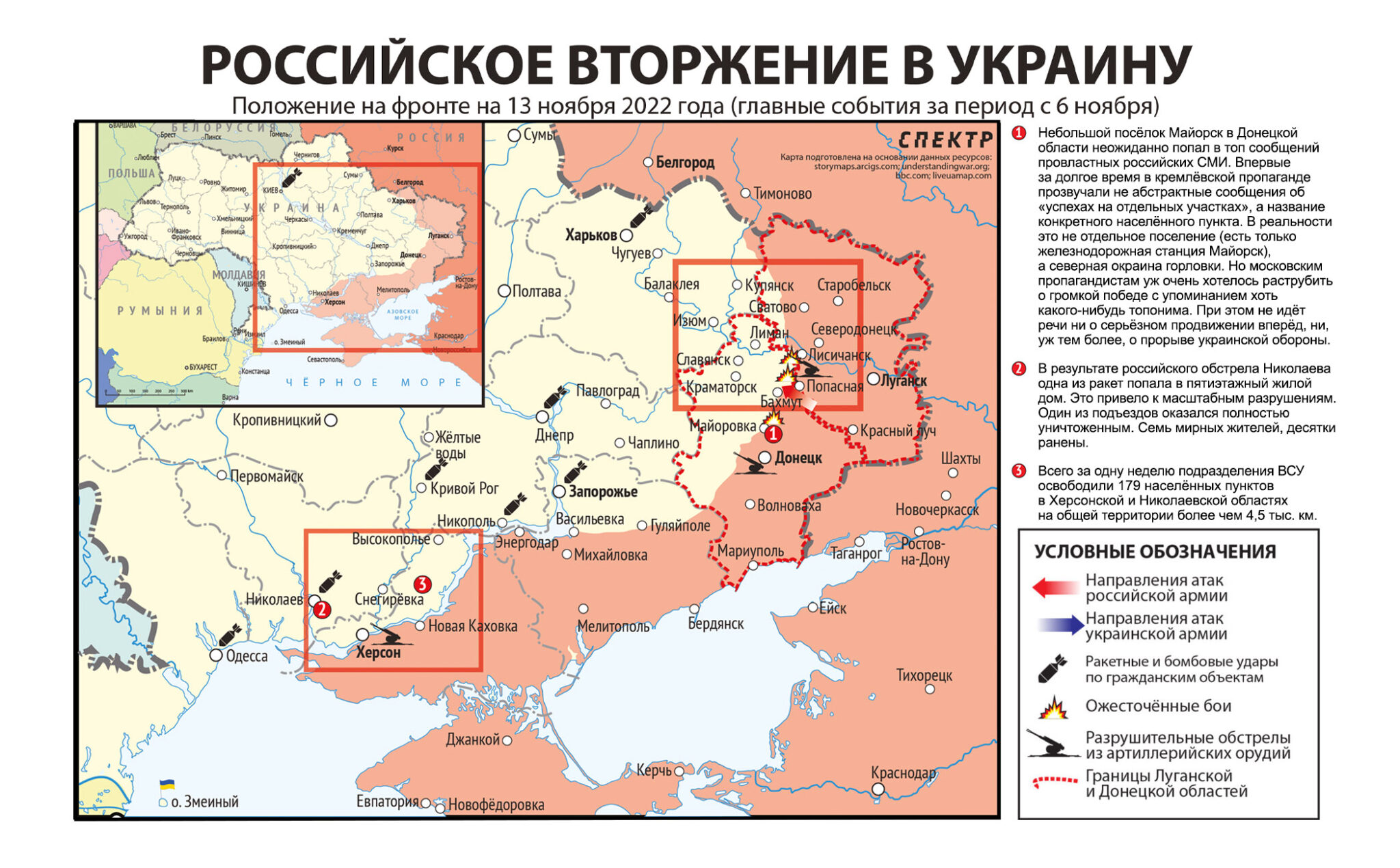 Карта значимых событий войны в Украине 6 - 13 ноября 2022 года