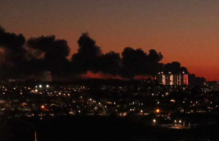 Пожар на аэродроме в Курсе после удара беспилотника. Фото пресс-службы администрации Курской области