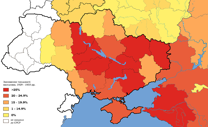 Уменьшение численности населения Украины и южной России, 1929–1933. Иллюстрация Sergento/Wikipedia/CC BY-SA 4.0