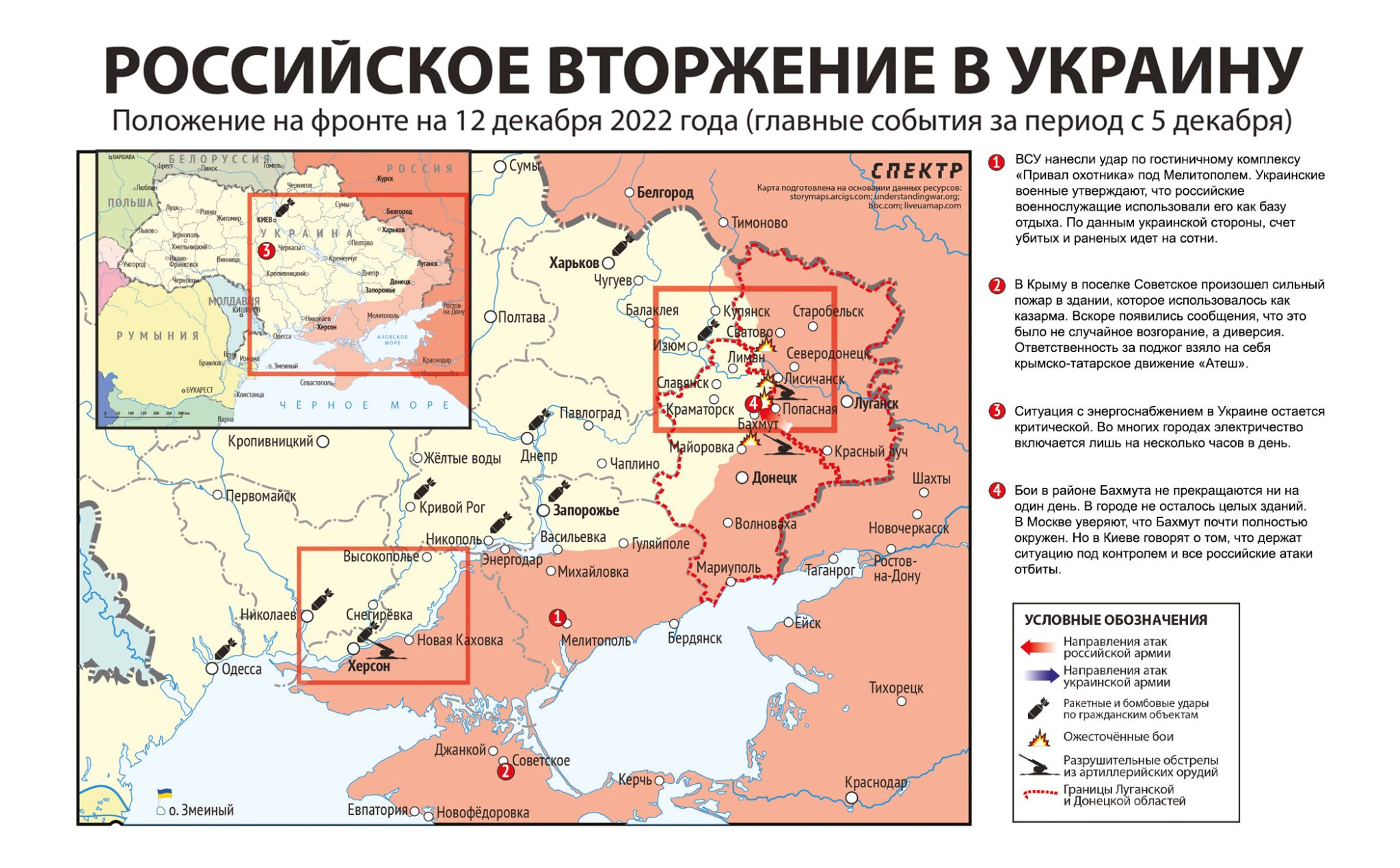 Карта значимых событий войны в Украине 5 декабря — 12 декабря 2022 года