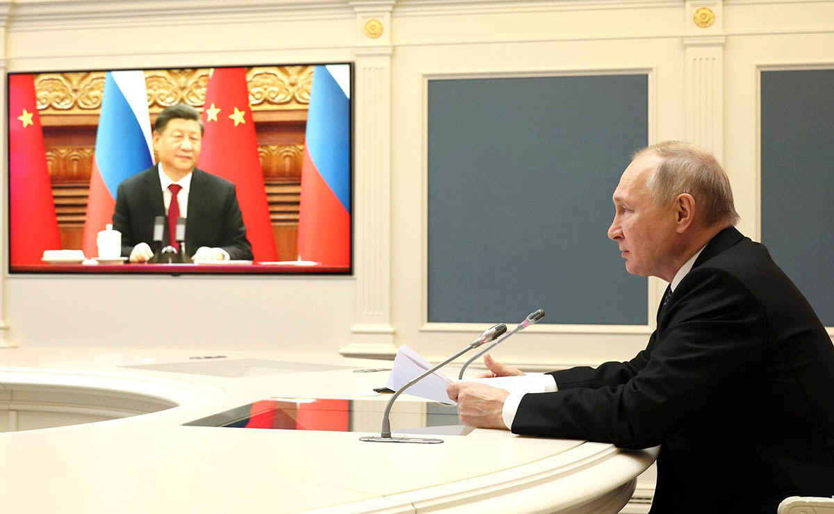 Владимир Путин и Си Цзиньпин на видеосвязи. Фото Mikhail Klimentyev/Kremlin Pool/ZUMA Press Wire/Scanpix/Leta