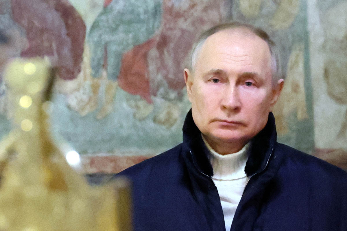 Владимир Путин на православном рождественском богослужении в Кремле. Фото Mikhail Klimentyev/Sputnik/REUTERS/Scanpix/Leta